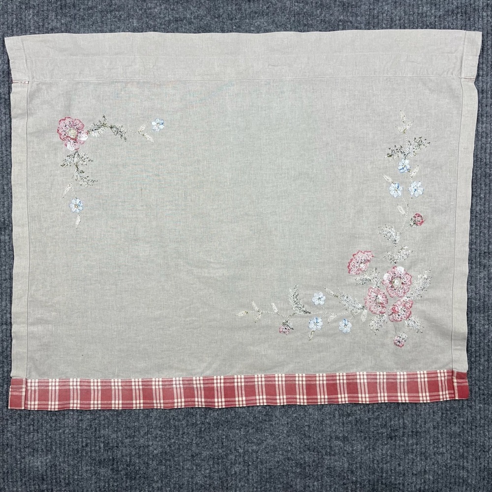 Vtg 80s Cottage Cafe Style Kitchen Curtains Embroidered Floral Plaid Farmhouse - Picture 6 of 12